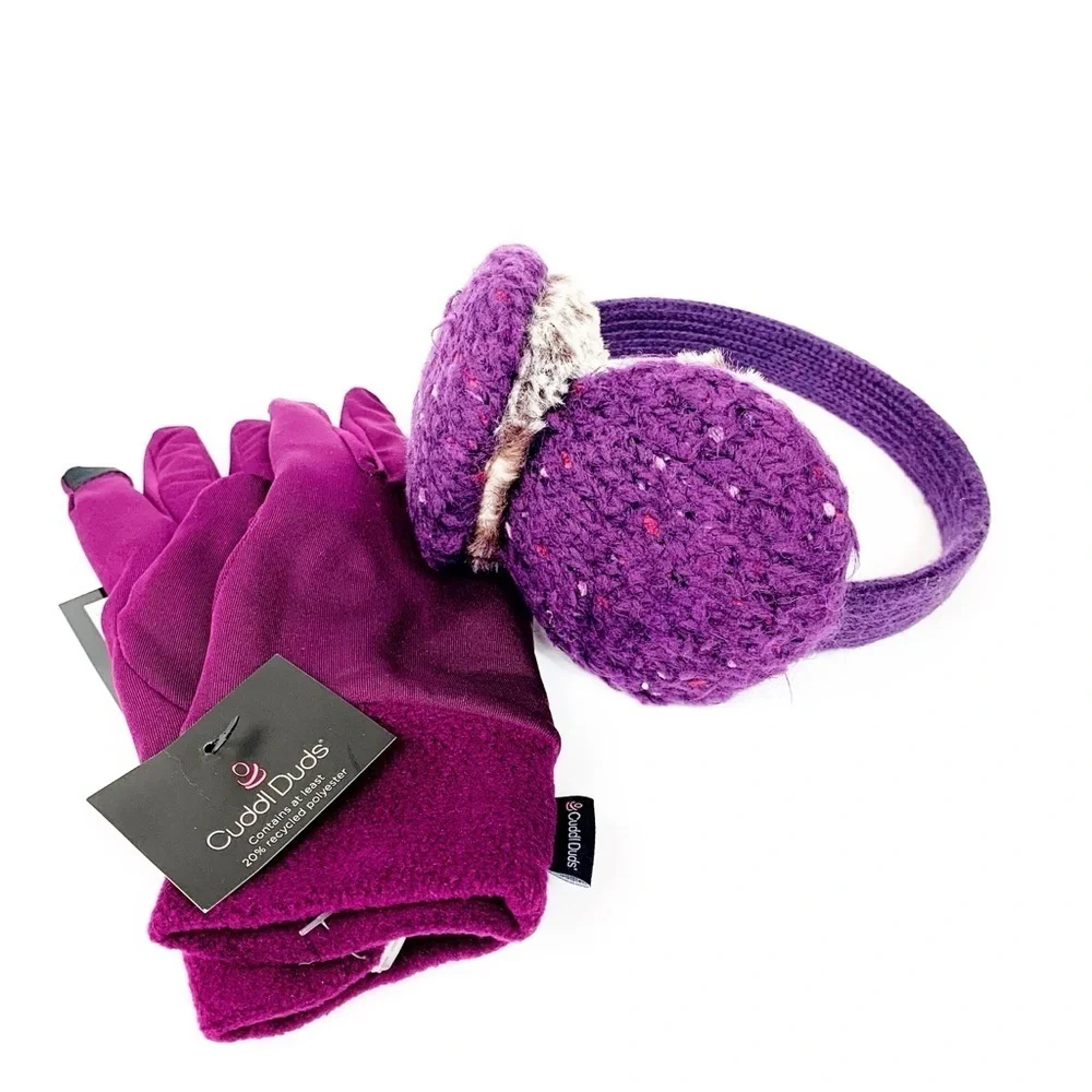 Cuddl Duds Purple Glove & Ear Muff Set • Touchscreen Gloves • Cozy Winter Gift